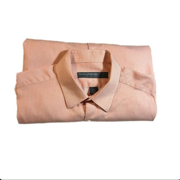 Perry Ellis 16 1/2 34/35 Peach and White Stripes 100% Cotton Button Down Shirt - Picture 3 of 8